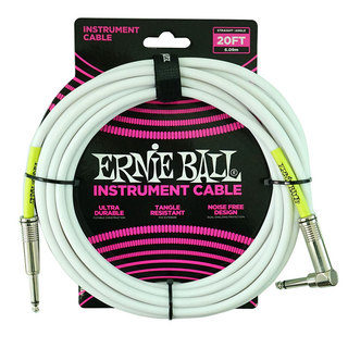 ERNIE BALL アーニーボール 6047 20' Straight/Angle Instrument Cable White ギターケーブル
