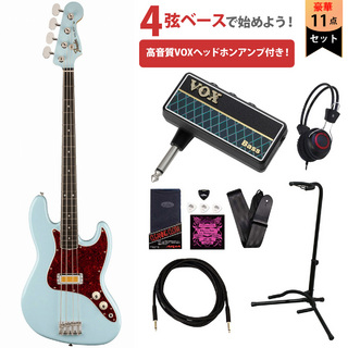 Fender Gold Foil Jazz Bass Ebony Fingerboard Sonic Blue VOXヘッドホンアンプ付属エレキベース初心者セット【WE