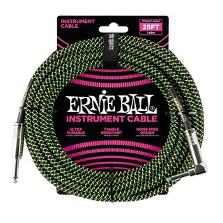ERNIE BALL Braided Instrument Cable 25ft S/L (Black/Green) [#6066]