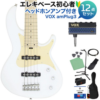 Aria Pro IIRSB-618/5 WH 5弦ベース初心者12点セット【ヘッドホンアンプ付】 ジャズベースタイプ