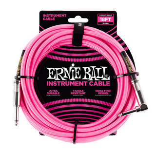 ERNIE BALLアーニーボール P06083 18' INSTRUMENT CABLE BRAIDED STRAIGHT ANGLE NEON PINK ギターケーブル