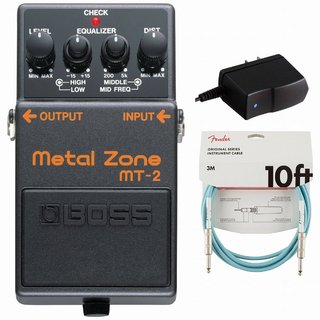 BOSSMT-2 Metal Zone ディストーション 純正アダプターPSA-100S2+Fenderケーブル(Daphne Blue/3m) 同時購入セッ