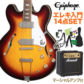 EpiphoneCasino Vintage Sunburst エレキギター初心者14点セット【マーシャルアンプ付き】 フルアコ カジノ