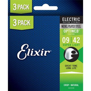 Elixir 19002 Super Light .009-.042  OPTIWEB  エリクサー コーティング弦 3パック エレキギター用【池袋店】