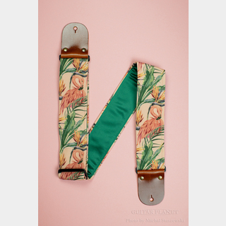 Mr.Strapsky Flamingo Guitar Strap -Green Italian Satin- w/Vintage Leather Ends【エレキ館在庫商品】