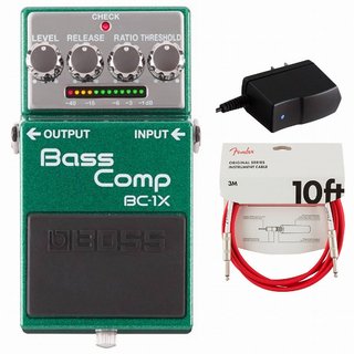 BOSS BC-1X Bass Comp ベース用コンプレッサー 純正アダプターPSA-100S2+Fenderケーブル(Fiesta Red/3m) 同時購