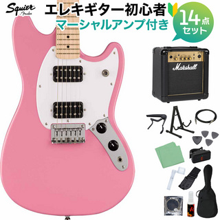 Squier by FenderSONIC MUSTANG HH Flash Pink エレキギター初心者14点セット【マーシャルアンプ付き】 ムスタング