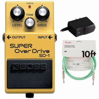 BOSS SD-1 Super Over Drive スーパーオーバードライブ 純正アダプターPSA-100S2+Fenderケーブル(Surf Green/3m)