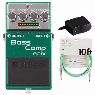 BOSS BC-1X Bass Comp ベース用コンプレッサー 純正アダプターPSA-100S2+Fenderケーブル(Surf Green/3m) 同時購