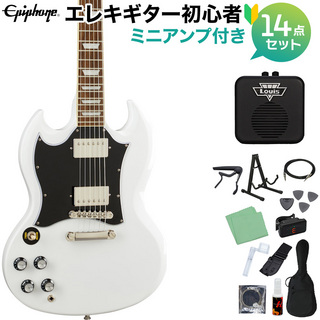 Epiphone SG Standard Lefty Alpine White エレキギター初心者14点セット【ミニアンプ付き】 左利き用 レフティ