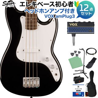 Squier by Fender SONIC BRONCO BASS Black ベース初心者12点セット 【ヘッドホンアンプ付】 ショートスケール ローレル指板