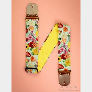 Mr.Strapsky Floral Guitar Strap -Yellow Italian Satin- w/Vintage Leather Ends【ベース館在庫商品】