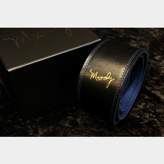 moodyMoody Straps Leather/Leather 2.5" Standard Black/Blue "Gold Logo & Blue Stitch"