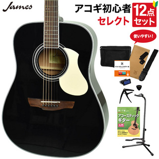 James J-300D BLK アコースティックギター 教本付きセレクト12点セット 初心者セット