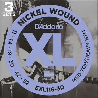 D'AddarioEXL116-3D Electric Guitar Strings 3-Pack Medium Top/Heavy Bottom 11-52 3セットパック 【渋谷店】