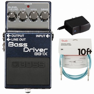 BOSSBB-1X BASS DRIVER ベースドライバー 純正アダプターPSA-100S2+Fenderケーブル(Daphne Blue/3m) 同時購入セ