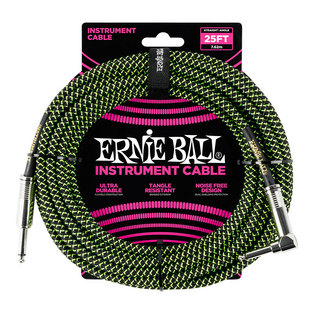 ERNIE BALLアーニーボール ＃6066 25ft Braided Cables Black / Green ギターケーブル