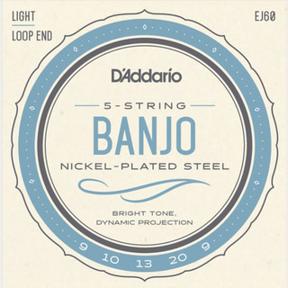 D'Addario EJ60 ニッケル 9-20 ライト ループエンドバンジョー弦