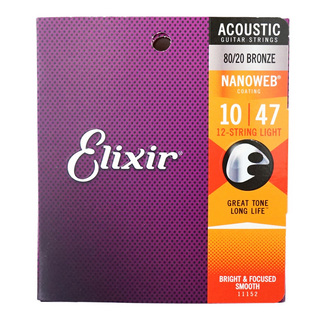 Elixirエリクサー 11152 ACOUSTIC NANOWEB Light 10-47 12弦アコースティックギター弦