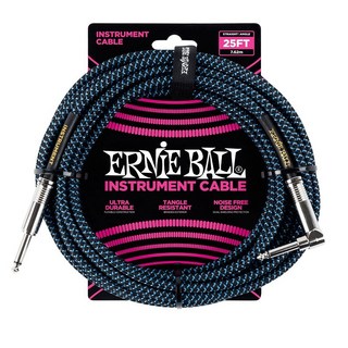 ERNIE BALL Braided Instrument Cable 25ft S/L (Black/Blue) [#6060]