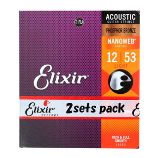 Elixir エリクサー 16052-2P NANOWEB PHOSPHOR BRONZE LIGHT 12-53 アコースティックギター弦 2セットパック