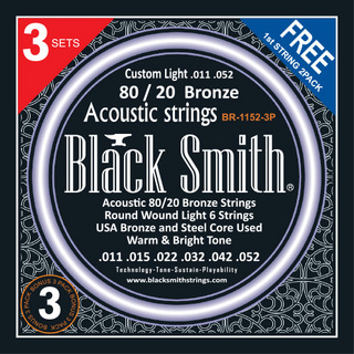Black Smith80/20 Bronze BR-1152-3P Custom Light 011-052 アコギ弦 3セットパック 【WEBSHOP】