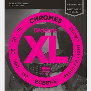 D'Addario ECB81-5 XL CHROMES FLAT WOUND 5-String Bass Strings 45-132 Long Scale 5弦ベース用 【渋谷店】
