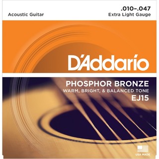 D'Addario EJ15 アコースティックギター弦 フォスファーブロンズ Extra Light .010-.047