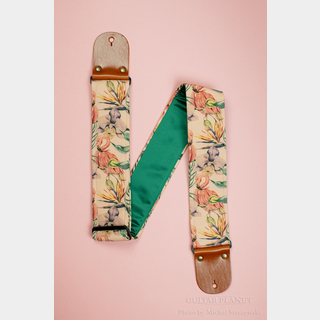 Mr.Strapsky Flamingo Guitar Strap -Green Italian Satin w/Vintage Leather Ends【HandMade In Poland】