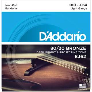 D'AddarioEJ62 80/20 Bronze Mandolin Strings Light 10-34 ダダリオ マンドリン弦 【WEBSHOP】