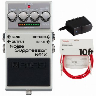BOSSNS-1X Noise Suppressor ノイズサプレッサー 純正アダプターPSA-100S2+Fenderケーブル(Fiesta Red/3m) 同時