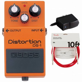 BOSS DS-1 Distortion ディストーション 純正アダプターPSA-100S2+Fenderケーブル(Fiesta Red/3m) 同時購入セッ
