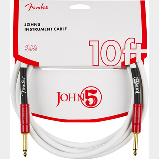 FenderJohn 5 Instrument Cable White and Red 10' (3m S/S)【Webショップ限定】