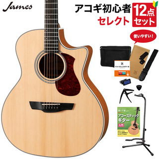 JamesJ-300C NAT アコースティックギター 教本付きセレクト12点セット 初心者セット 生音リバーブ エレアコ