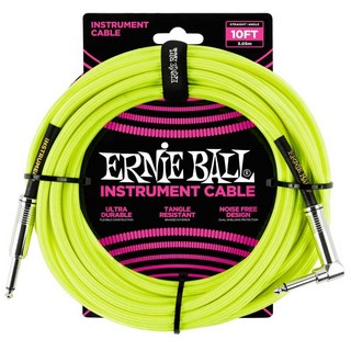 ERNIE BALL#6080 BRAIDED INSTRUMENT CABLE STRAIGHT/ANGLE 10FT (NEON YELLOW)