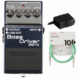 BOSSBB-1X BASS DRIVER ベースドライバー 純正アダプターPSA-100S2+Fenderケーブル(Surf Green/3m) 同時購入セ