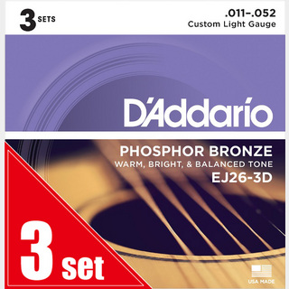D'Addario EJ26-3D 【3SET PACK】Phosphor Bronze 11-52アコギ弦【横浜店】