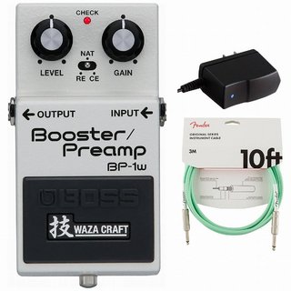 BOSS BP-1W Booster/Preamp ブースター 純正アダプターPSA-100S2+Fenderケーブル(Surf Green/3m) 同時購入セット