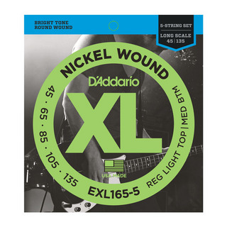 D'Addario EXL165-5 Regular Light Top/Medium Bottom 45-135 Long Scale 5strings ベース弦【WEBSHOP】