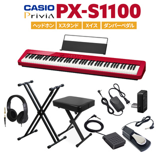Casio PX-S1100 RD 電子ピアノ 88鍵盤 ヘッドホン・Xスタンド・Xイス・ダンパーペダルセット