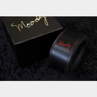 moody straps Leather/Leather 2.5" Standard Black/Black "Red Logo & Stitch"