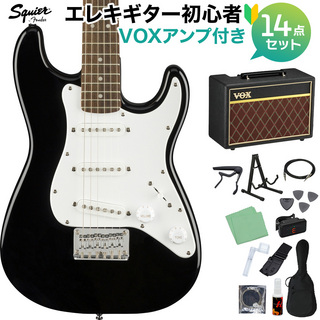 Squier by FenderMini Strat V2 BK エレキギター 初心者14点セット 【VOXアンプ付き】ミニギター