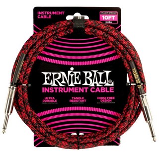 ERNIE BALL#6394 BRAIDED INSTRUMENT CABLE STRAIGHT/STRAIGHT 10FT (RED/BLACK)