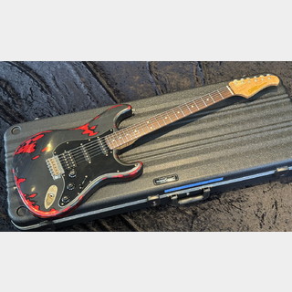 Xotic XSC-2 Black Metallic over Candy Apple Red, Heavy Aged #3897