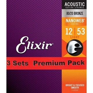 Elixir【PREMIUM OUTLET SALE】 Acoustic 80/20 Bronze with NANOWEB Coating 3SET PACK #11052 (Light/12-53)