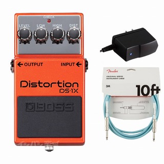 BOSS DS-1X Distortion ディストーション 純正アダプターPSA-100S2+Fenderケーブル(Daphne Blue/3m) 同時購入セ