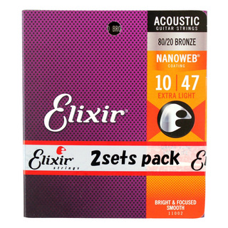 Elixir エリクサー 11002-2P ACOUSTIC NANOWEB EX.LIGHT 10-47 アコースティックギター弦 2セットパック