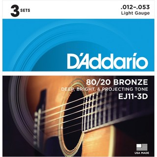D'Addario80/20 Bronze Acoustic Guitar Strings 3Set Pack EJ11-3D Light
