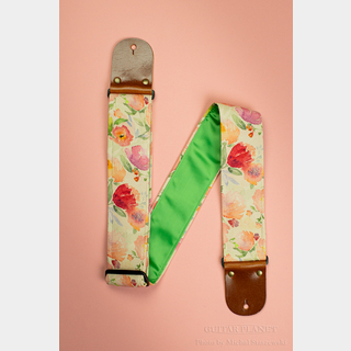 Mr.Strapsky Floral Folk Guitar Strap -Green Italian Satin- w/Vintage Leather Ends【エレキ館在庫商品】