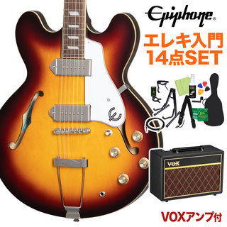 EpiphoneCasino Vintage Sunburst エレキギター 初心者14点セット【VOXアンプ付き】 フルアコ カジノ